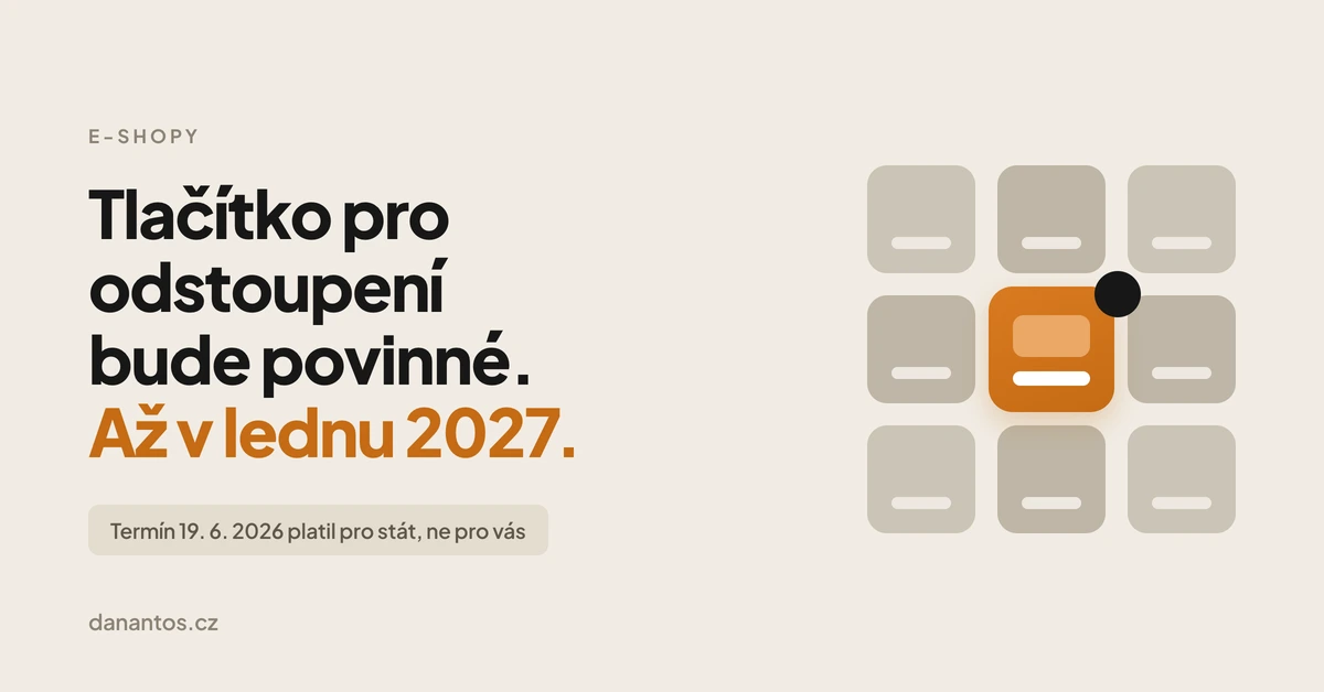 Mřížka tlačítek v e-shopu s jedním oranžově zvýrazněným tlačítkem pro odstoupení od smlouvy a kurzorem myši nad ním